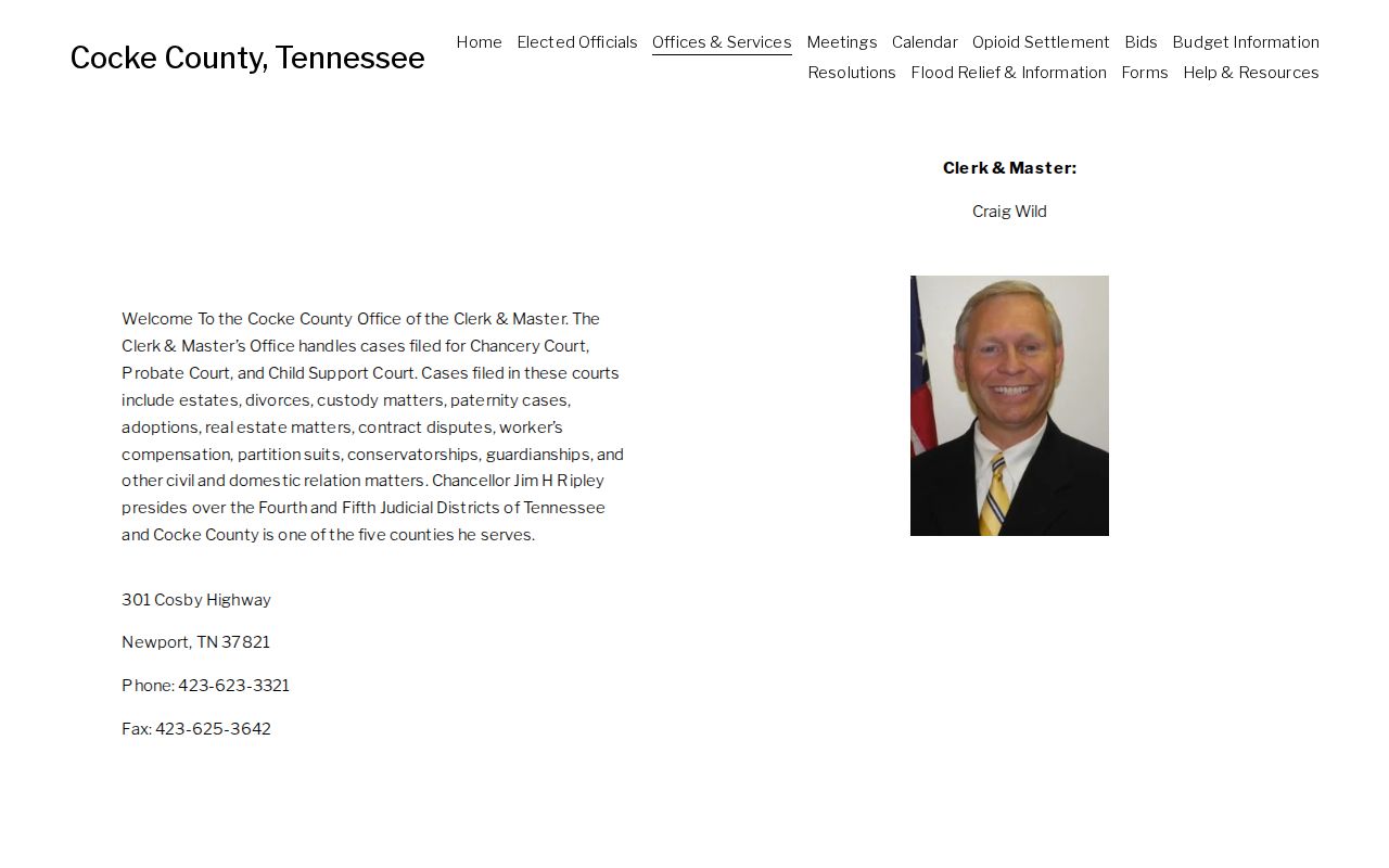 Cocke County Clerk and Master office for separate Chancery, probate, and child support records