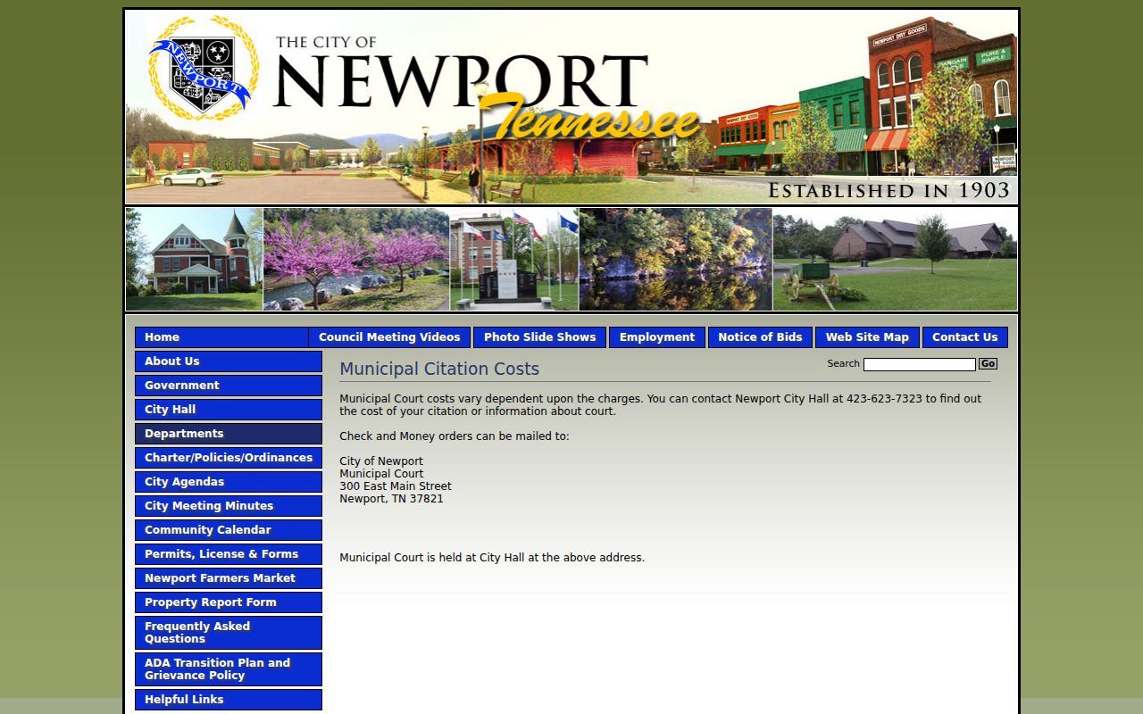 Cocke County traffic warrant and citation cost information from Newport Municipal Court