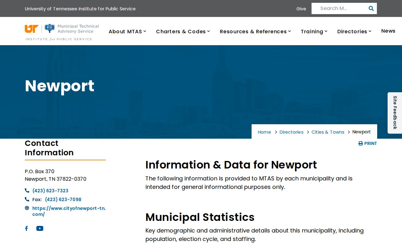 Newport warrant records context from the official UT-MTAS city profile
