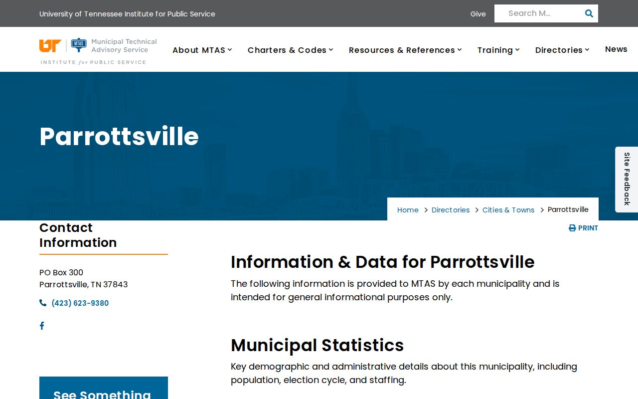 Parrottsville warrant record route through the official town profile and Town Hall contact